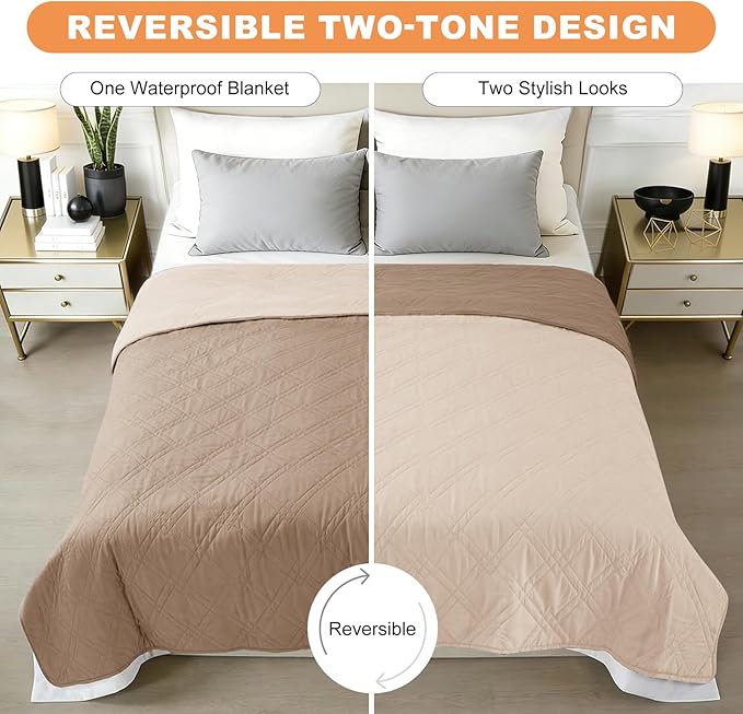 100% Waterproof Dog Couch Protector, Triple-Layer Waterproof Dog Bed Cover Pet Blanket Reversible 2-Tone Sofa Shield, Non-Slip Furniture Guard for Pets(82×92 Inch, Taupe+Apricot)