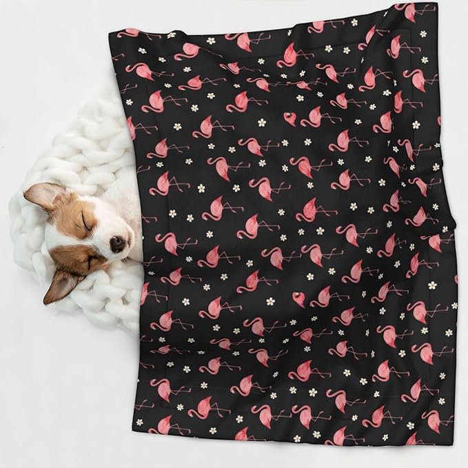 Two Sided Pet Cuddler Blanket for Anxiety Calming, Exotic Bird Pink Flamingos, Reversible Plush Design with Bubble Dot Pattern Provides Familiar Surface Anywhere