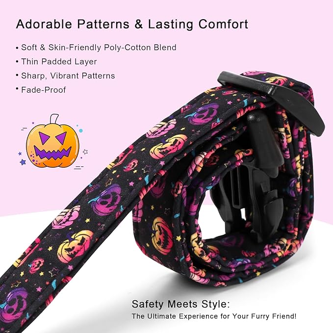Halloween Dog Collar Spooky Fun Pumpkin Puppy Collar - Light Comfortable Adjustable Pet Collars for Small Medium Large Girl Boy Dogs XL
