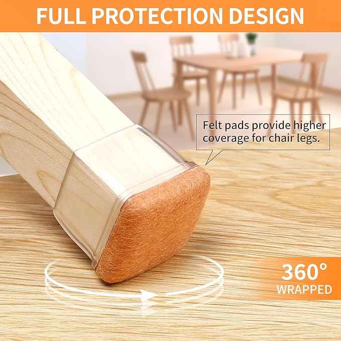 Ezprotekt 24 Pcs XL Square Clear Chair Leg Floor Protectors, Silicone Felt