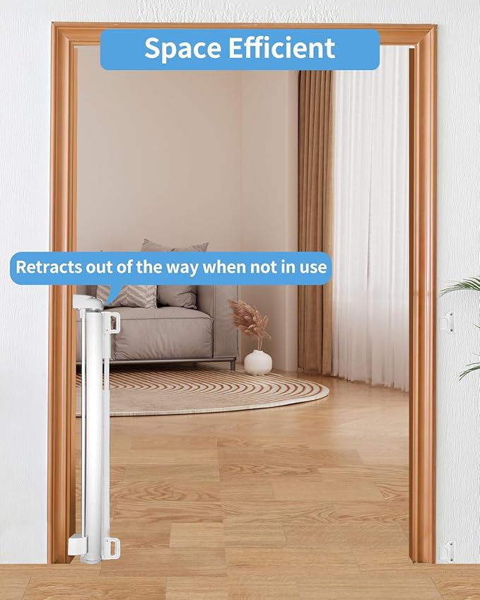 Retractable Baby Gate for Doorways and Stairs, Mesh Safety Gate for Pet, Indoor & Outdoor Use, One-Hand Operation, Easy Installation, 33.6" Tall, Expands to 71" Wide（White,33.6"x71"）