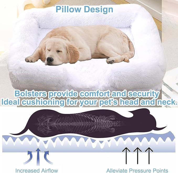 Dog Beds Large Sized dog Orthopedic, Sofa Dog Bed with Waterproof Lining and Nonskid Bottom, Rectangle Washable Dog Bed for Medium Small Dogs and Cats Comfortable ( Color : White , Size : 17 x 15" )