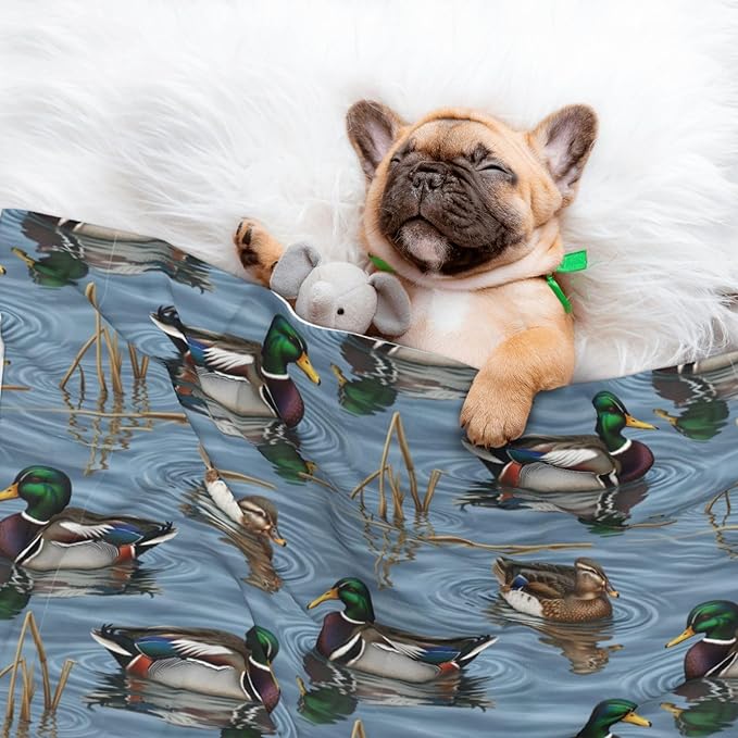 Reversible Dog Blanket for Beds Couches, Beauty Mallard Ducks Hunting, Double Sided Cat Blanket with Textured Dot Feel and Smooth Feel for Seasonal Comfort All Year