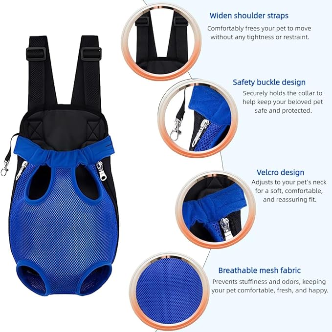 Pet Dog Carrier Backpack, Portable Breathable Mesh Chest Carrier, Polyester Woven Double Shoulder Pet Bag for Outdoor Adventures (SkyBlue, Small)