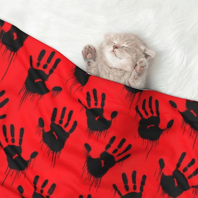 Reversible Plush Dot Pet Blanket for Dogs and Cats, Funny Bloody Horror Halloween Theme, Ultra Soft Two Sided Design with Warm Fuzzy Side and Smooth Side for Comfort