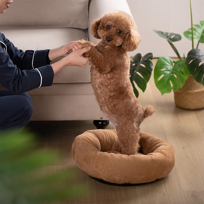KASENTEX Dog Bed, Round Dog Beds for Medium/Large Dogs, Anti Slip and Machine Washable (Brown 27x27 Inches)