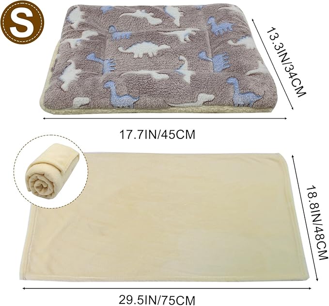 Cat Dog Bed Mat & Blanket, Reversible Pets Crate Pad Bed Mat and Ultra Soft Warm Fleece Calming Blanket for Small Puppy Kitty, Washable