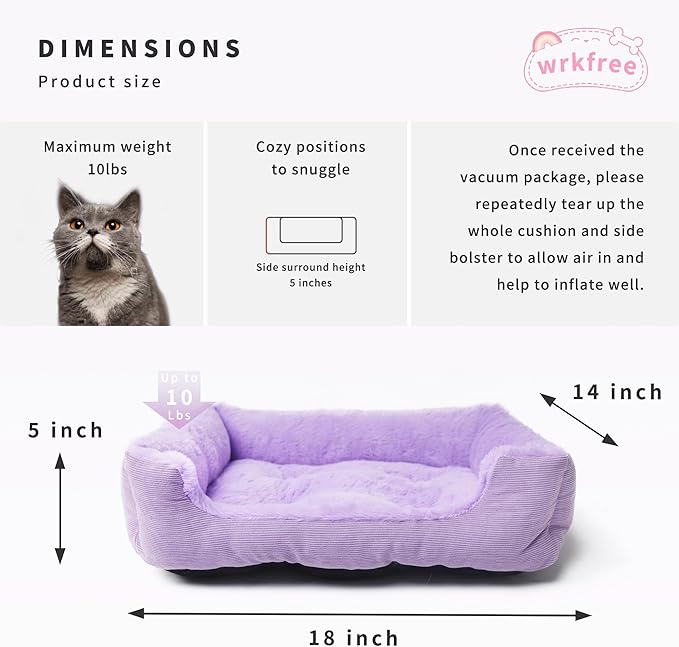 Tiny Dog Bed Extra Small Purple Rectangle Puppy Bed with Sides Soft Calming Supporting Washable 18 x 14 x 5 Inch