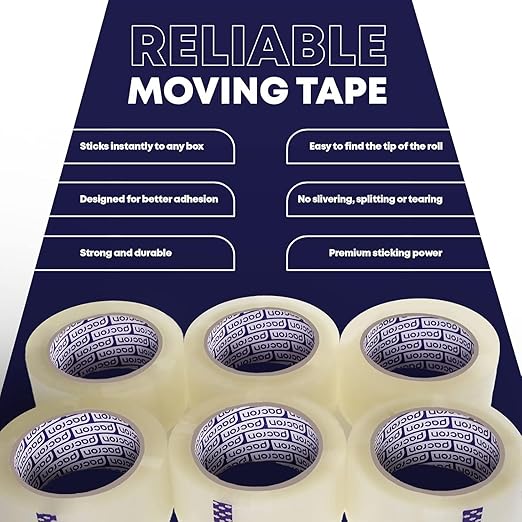 Clear Packing Tape - 6 Heavy-Duty Wrapping Tape - 55-Yard Length, 330 Total Yards 1.88-Inch Wide Strong Adhesive Rolls for Moving Boxes, Office Packaging, Storage Organization & Warehouse Shipping