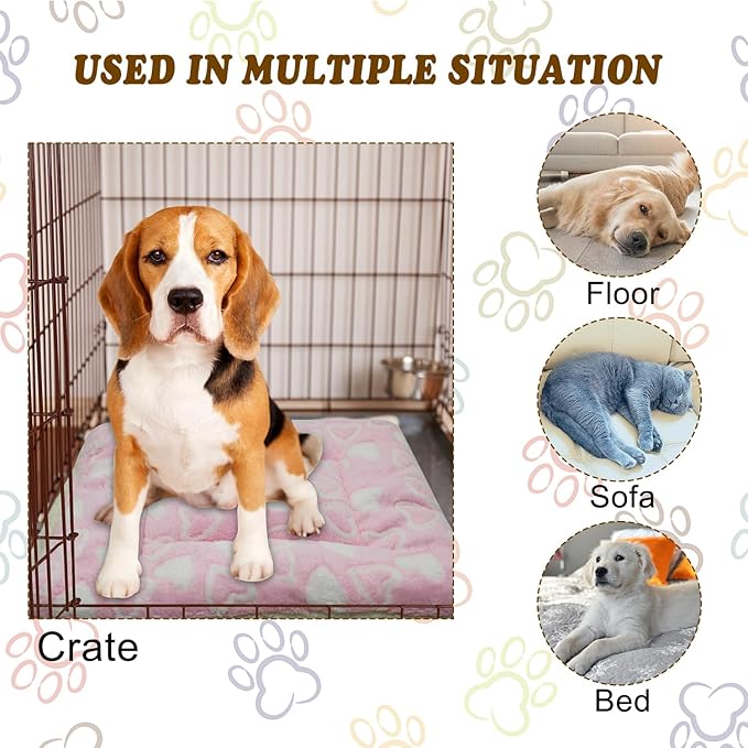 Cat Dog Bed Mat & Blanket, Reversible Pets Crate Pad Bed Mat and Ultra Soft Warm Fleece Calming Blanket for Small Puppy Kitty, Washable