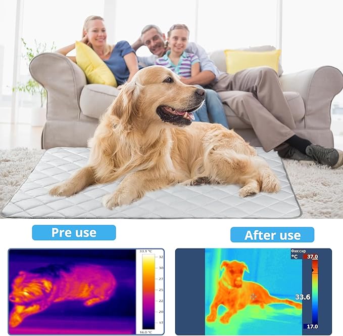 Langsprit Dog Cooling Mat, Washable Dogs Cats Pet Non-Toxic Cooling Pads Summer Sleeping Kennel Mats，Pet Self Cool Ice Blanket for Indoor & Outdoor Dog Beach Essentials Light Gray Large
