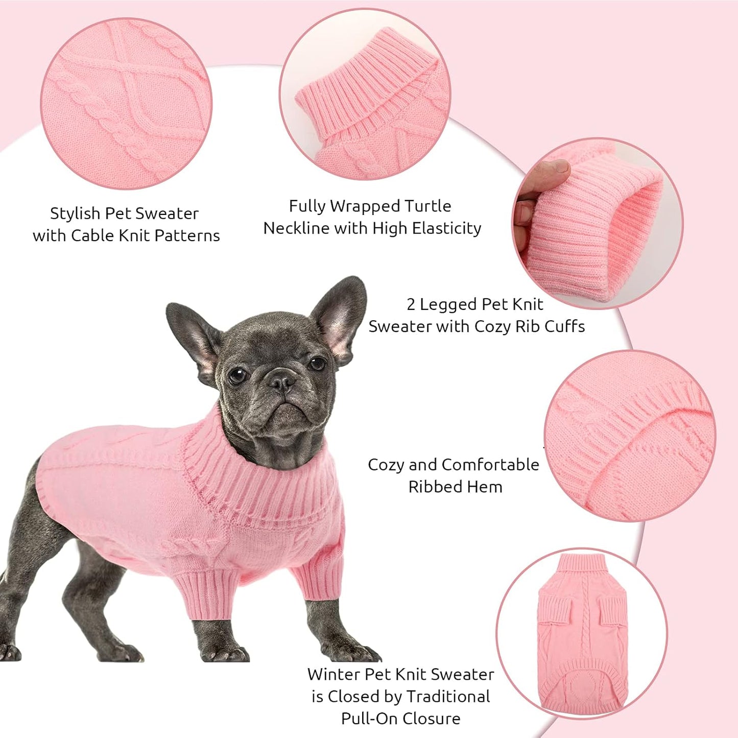 Queenmore XXL Dog Sweaters,Large Dog Sweater for Pitbull Doberman,Warm Turtleneck Knitted Big Pet Sweater for Male Femal Dogs,Extra Large Size Doggy Winter Clothes (Pink,2XL)