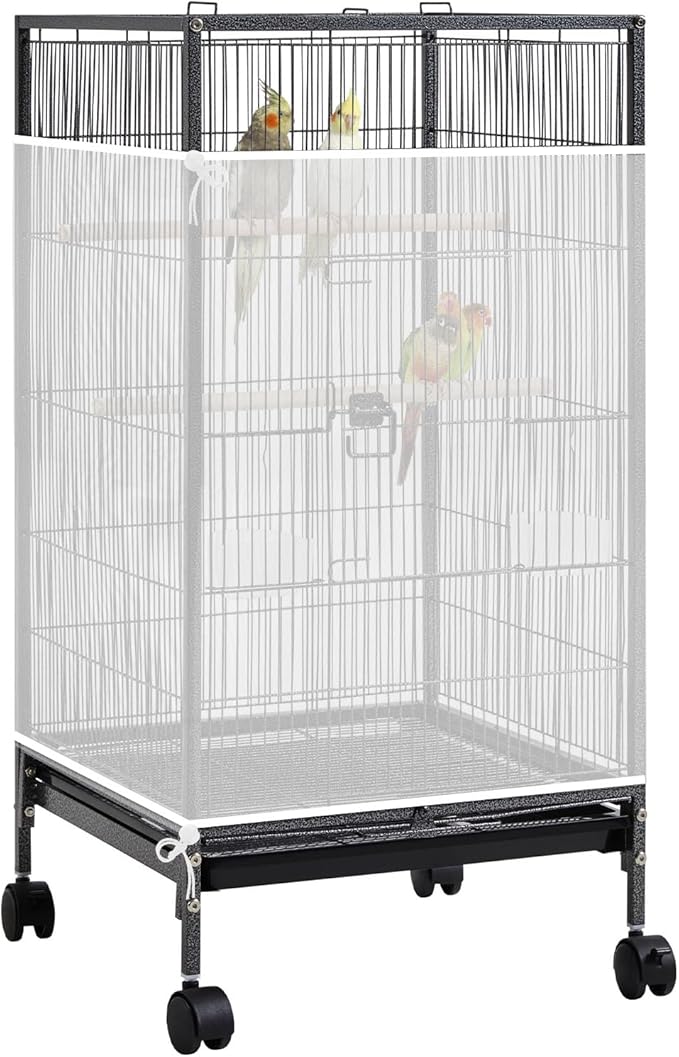 Large Bird Cage Seed Catcher, 31 x 118 inches Adjustable Large Bird Cage Cover Elastic Band Mesh Cages Cover Skirt Nylon Mesh for Parakeet Parrot Cages