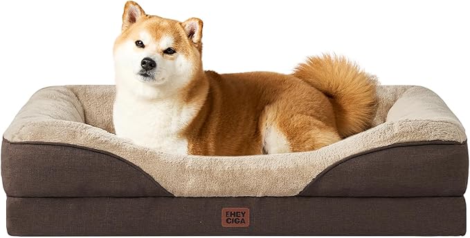 EHEYCIGA Orthopedic Dog Bed for Large Sized Dog, 36x27x7 Inch Large Memory Foam Dog Couch Bed with Sides, Waterproof Liner & Washable Removable Cover, Bolster Pet Sofa, Brown