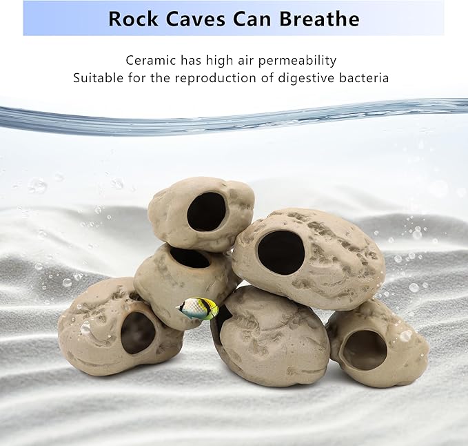Aquarium Decorations Stackable Ceramic Cave Betta Fish Tank Accessories Rock Cave Decor (4-Piece Set)