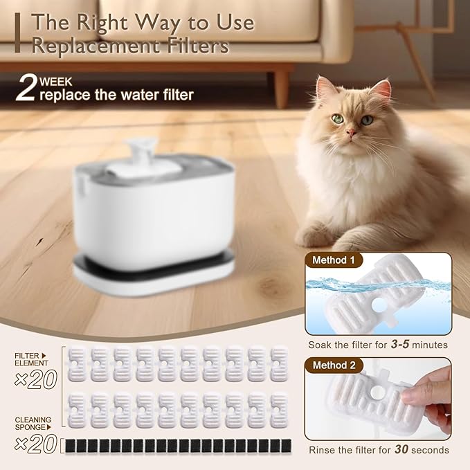 SORON 20 Packs Filter Replacement Compatible with PETLIBRO Cat Water Fountain PLWF005/PLWF105/PLWF115/PLWF106/PLWF116/PLWF305, Upgrade Replacement Filters Fit Pet libro Water Fountain, Easy to Install