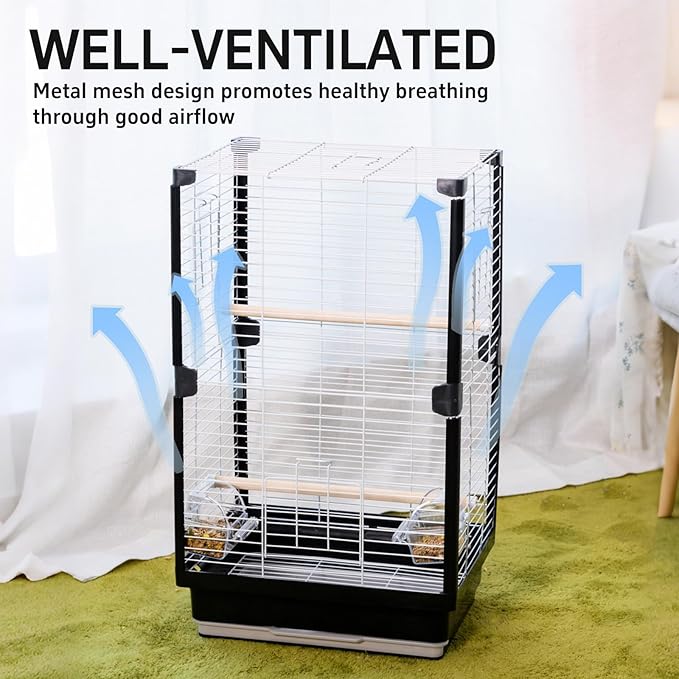 25 inch Bird Cage, Portable Travel Parrot Cage, Double-Layer Parakeet Cage, for Temporary Pet Accommodation, Trip to Vet, Short Trip, Camping, Black & White