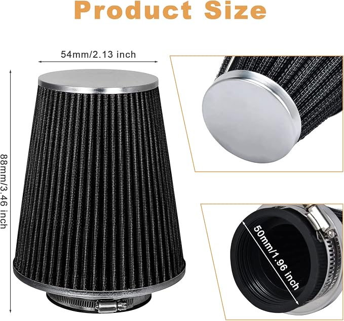 Mtsooning Air Intake Filter Pod, 54mm/2.12" Tapered Clamp-on Breather, Inlet