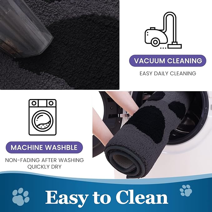 Buganda Dog Door Mat for Muddy Paws, Absorbent Dirt Trapper Washable Indoor Doormats, Non Slip Low-Profile Mud Mat for Dogs, Front Entrance Doormat for Inside Floor (59x35 Inches, Black)