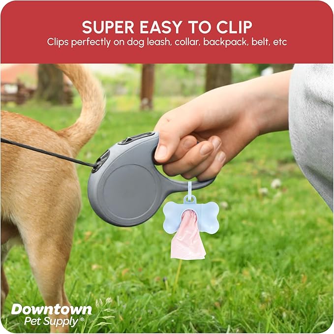 Downtown Pet Supply Scented Poop Bags for Dogs with Dispenser, 180 Count - Leak-Proof Dog Waste Bags and Bone-Shaped Dog Poop Bags Holder for Leash - Lavender Scented, 12.5" x 8.5"