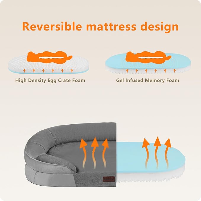 Dwanton Orthopedic Dog Bed for Medium Dogs with Gel Memory Foam, Waterproof Dog Sofa, Washable Pet Bed with Four Sided Bolster Cushion, Removable Cover & Non-Slip Bottom, 35", Medium Gray