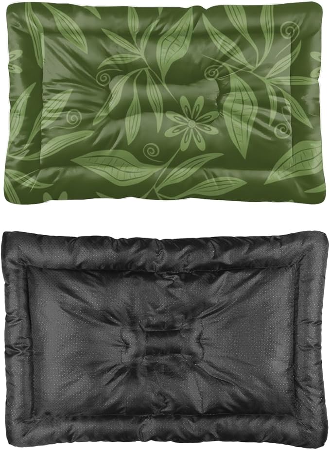 Dark Green Botanical Dog Beds & Furniture Outdoor Washable Dog Mat Machine Washable Crate Pads Bed Crate Non-Slip Bedding Outdoor Bed Patio Mat Pillows for Large Dogs Indoor 36X24 Inch