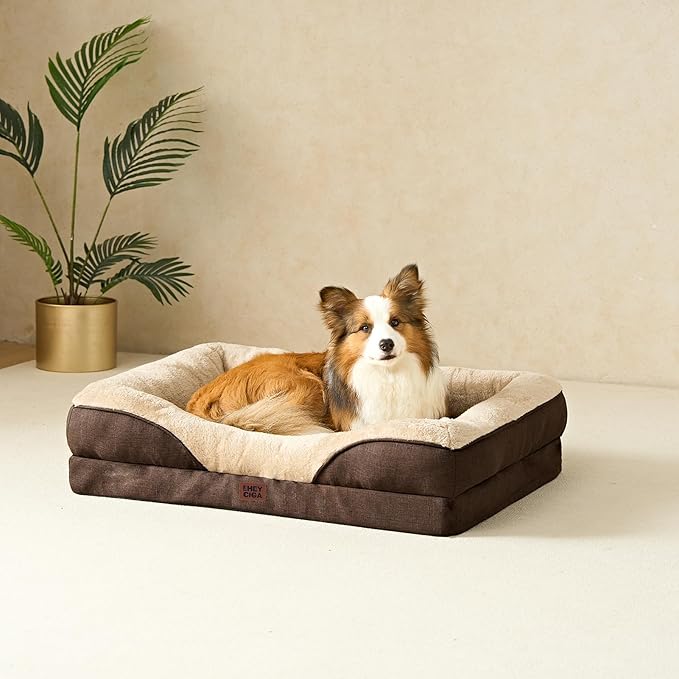EHEYCIGA Orthopedic Dog Bed for Large Sized Dog, 41x27x7.5 Inch Large Memory Foam Dog Couch Bed with Sides, Waterproof Liner & Washable Removable Cover, Bolster Pet Sofa, Brown