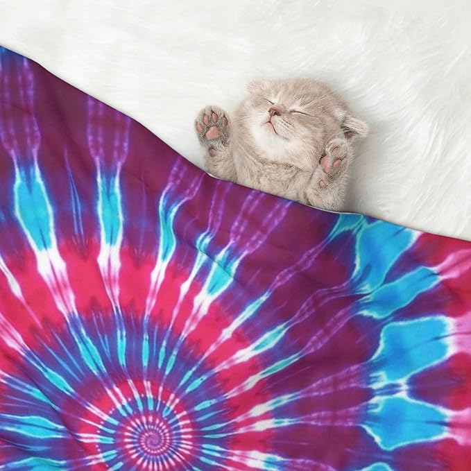 Pet Blanket for Travel and Home, Tie Dye, Reversible Plush Dot Design with Soft Grip Texture on One Side Perfect for Car Seats Moving Vehicles