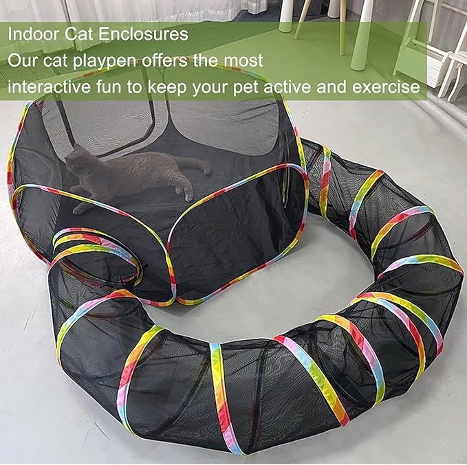 Outdoor Cat Enclosure, Portable Cat Tents for Outside with Storage Bag, Outside Cat Playpen Pet Enclosure with Toy Ball, Cat Tunnel Outdoor Playground for Cats & Small Animals