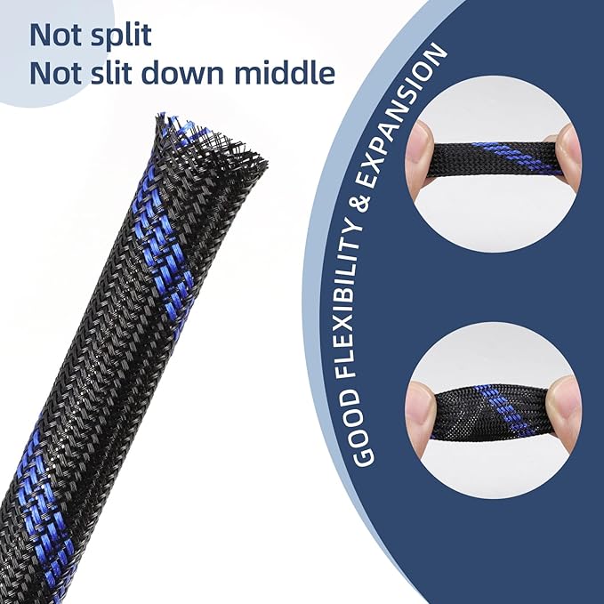 Braided Cable Sleeving, PET Expandable Braided Cable Sleeve, Flexible Mesh Sleeving Cord Management for Audio Video and Other Home Device, Cord Protector from Pets (Black Gold, 1/2" x 25ft)