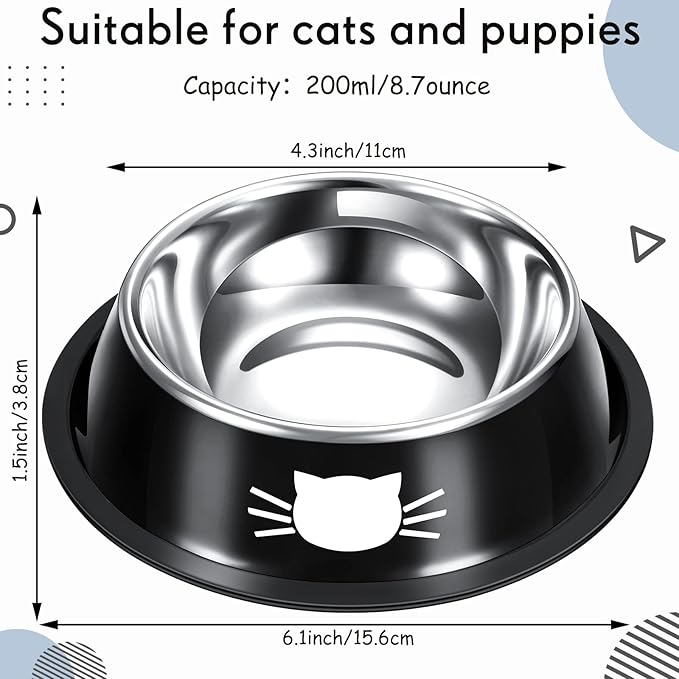 Hillban 10 Pcs Stainless Steel Cat Bowls for Food and Water, 7oz Non-Slip Small Pet Bowls with Removable Rubber Base for Cats Small Dogs Stackable Feeding
