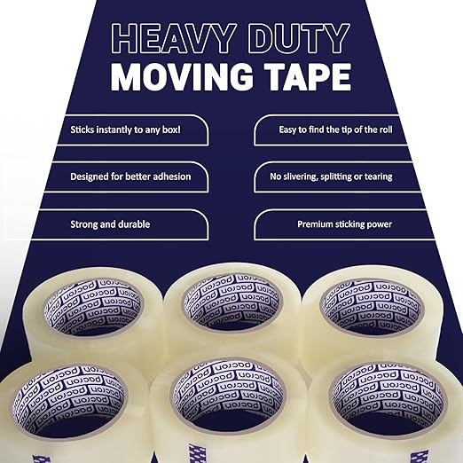 Clear Packing Tape - 12 Heavy-Duty Wrapping Tape - 55-Yard Length, 660 Total Yards 1.88-Inch Wide Strong Adhesive Rolls for Moving Boxes, Office Packaging, Storage Organization & Warehouse Shipping