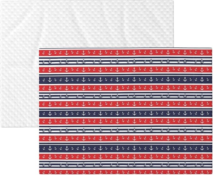 Double Sided Pet Bed Blanket for Added Cushion Warmth, Nautical Anchor Seamless Pattern Blue and Red Stripe, Reversible Cover with Textured Dot Surface for Existing Beds Standalone Mat