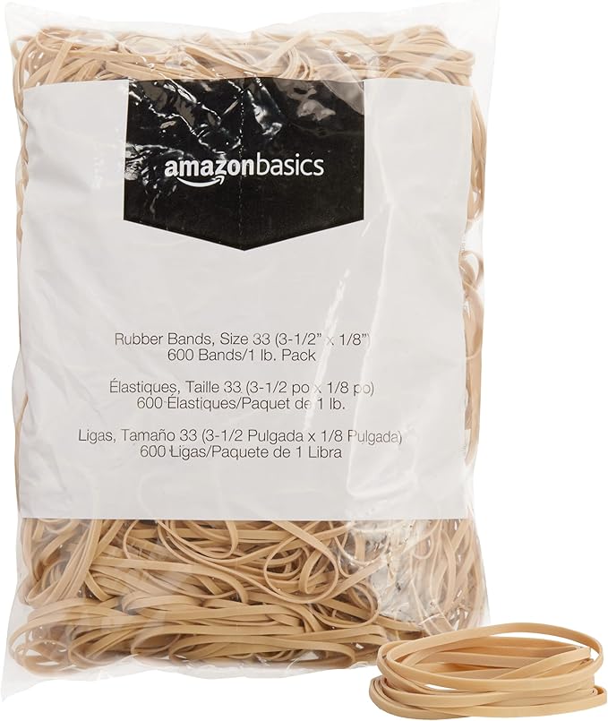Amazon Basics Rubber Bands, Size 33 (3-1/2 x 1/8 Inch), 600 Bands/1 lb Pack, 25-Pack, Tan