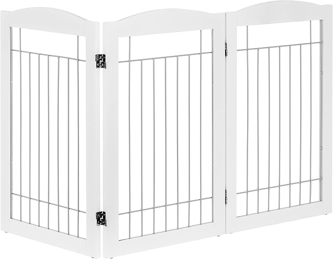 Spirich Freestanding Wire Pet Gate for Dogs, Tall Dog Gate for The Houes, Doorway, Stairs, Pet Puppy Safety Gate with Sliver Wire 60 Inches Extra Wide, 30 Inches Tall, 3 Panels, White