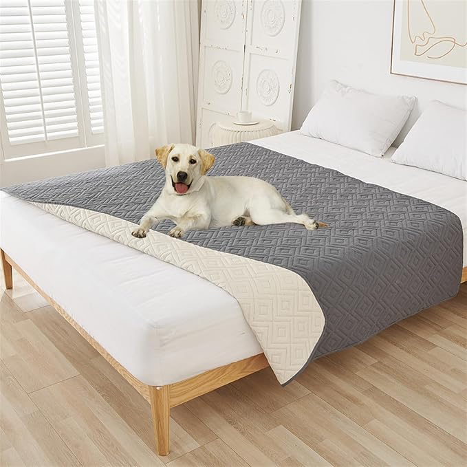 GIBZ Water Resistant Dog Bed Blanket Cover Large Anti Slip Pet Furniture Protector Washable Cat Quilted Mat for Couch, Grey, 170x210cm
