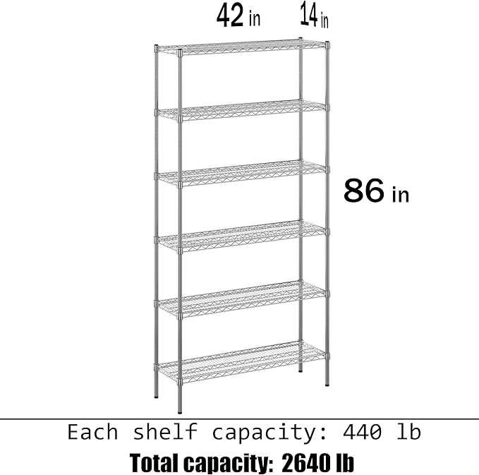 14" Deep x 42" Wide x 86" Height Wire Shelving Kit | 6-Tier | NSF Commercial Storage Rack Unit