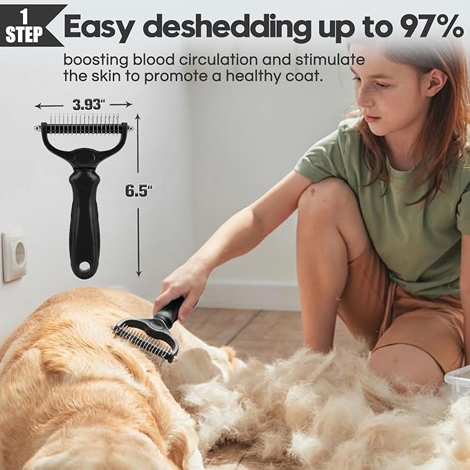 Dog Slicker Brush for Dogs Grooming Kit 4PCS | Large Dog Brush for Goldendoodles Poodles Doodles | Long Pin Haired Brush | Poodle Brushes and Comb (Black)