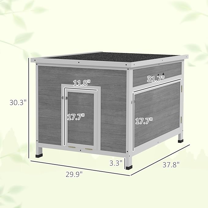 PawHut Duck Coop, Wooden Chicken House Rabbit Hutch with Openable Roof, Removable Floor, Double Doors, Ramp, Duck House for 3-6 Chickens, Geese, 30" x 38" x 30"