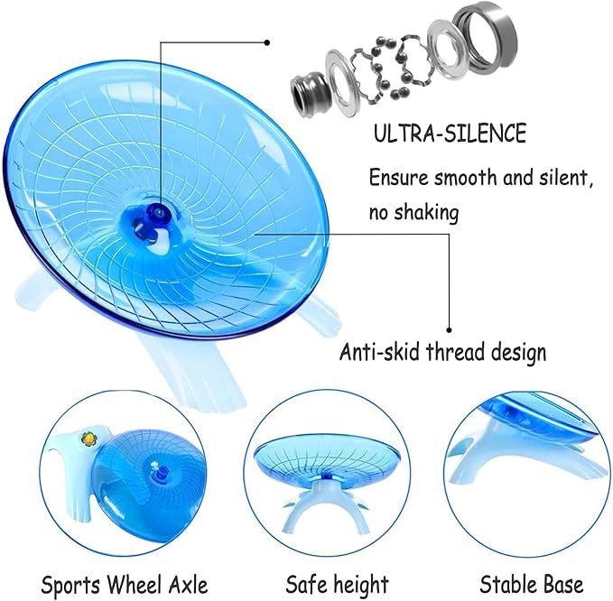 Hamiledyi Hamsters Flying Saucer Silent Mouse Wheel Small Gerbil Running Exercise Toy Kit with Rainbow House Seesaw Grass Cake Sweet Bamboo Snacks for Dwarf Mice 10 Pcs