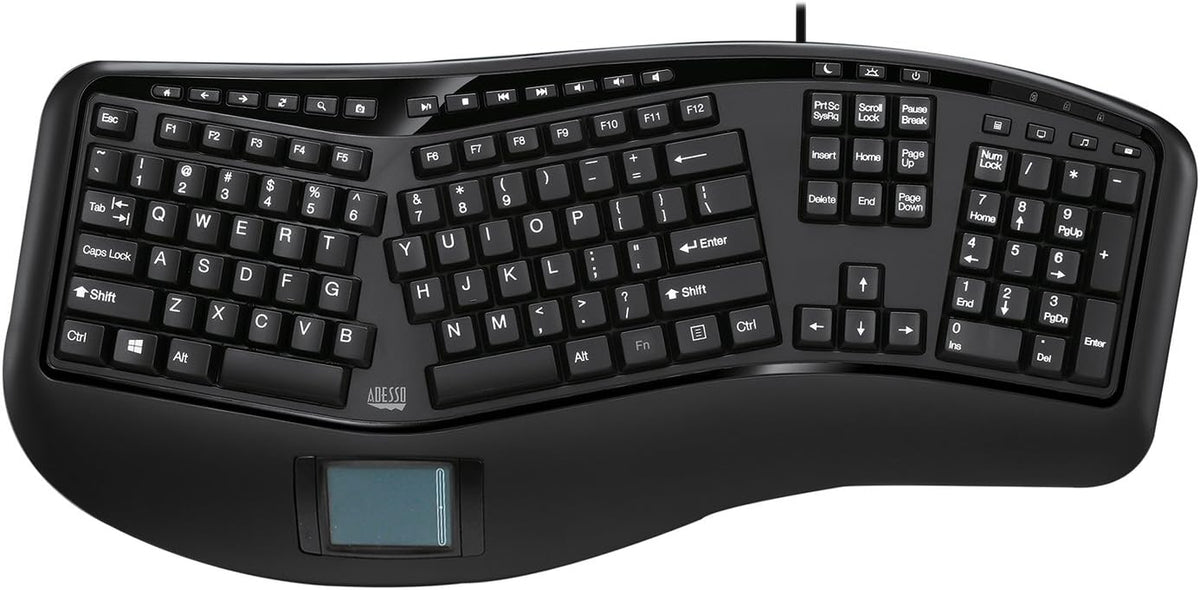 Adesso AKB-450UB Ergonomic Keyboard with Built-in Touchpad, Wired USB