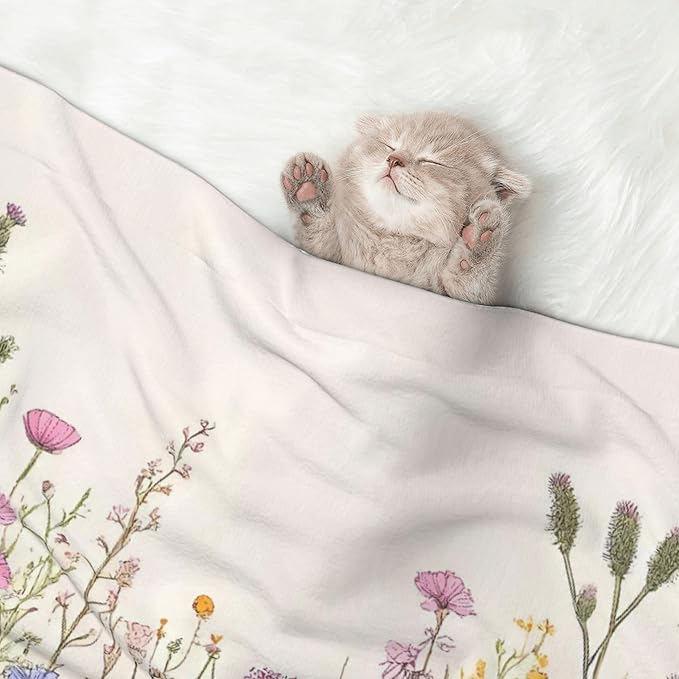 Waterproof Dog Blanket Soft Pet Blanket for Puppy Cat, Fleece Cat Throw Blankets for Furniture Bed Couch Sofa Reversible - Herbs and Wildflowers 1