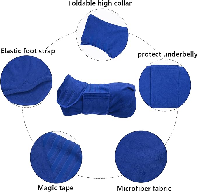 Geyecete Dog Drying Coat - Fast Drying Dog Bath Robe Towel - Microfibre Super Absorbent, Luxuriously Soft Blue S