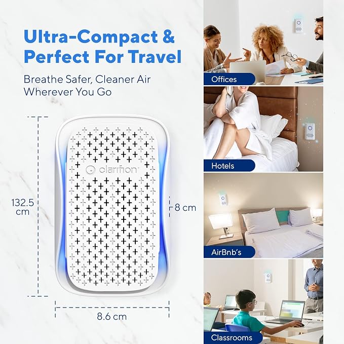 Clarifion - DSTx 2.0 Portable Air Purifier - Plug In Air Ionizer HEPA Air Filter