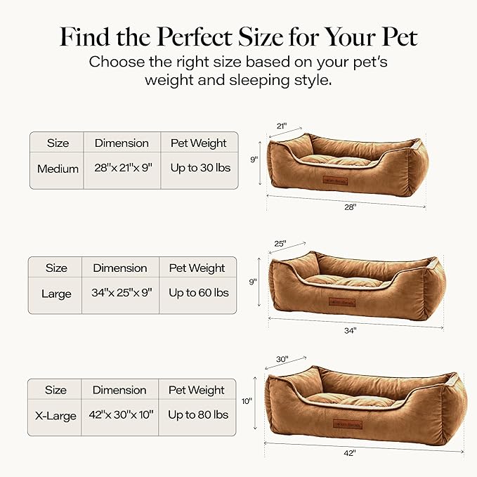 Modern Threads Luxury Dog Bed - Comfortable Tufted Velvet Cushion for Small to Large Dogs - Machine Washable - Durable & Cute Sleep Space for Pets - Pamper Your Pet with Cozy Beds - Caramel
