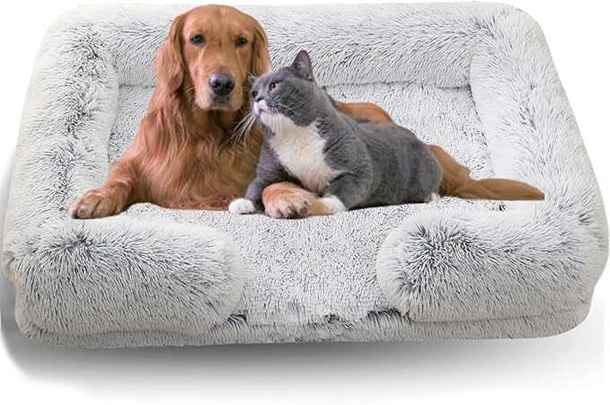 Dog Beds Medium Large Size Dog, Calming Dog Bed with Removable Washable Cover, Waterproof Lining and Nonskid Bottom(Gradient-Grey,L)