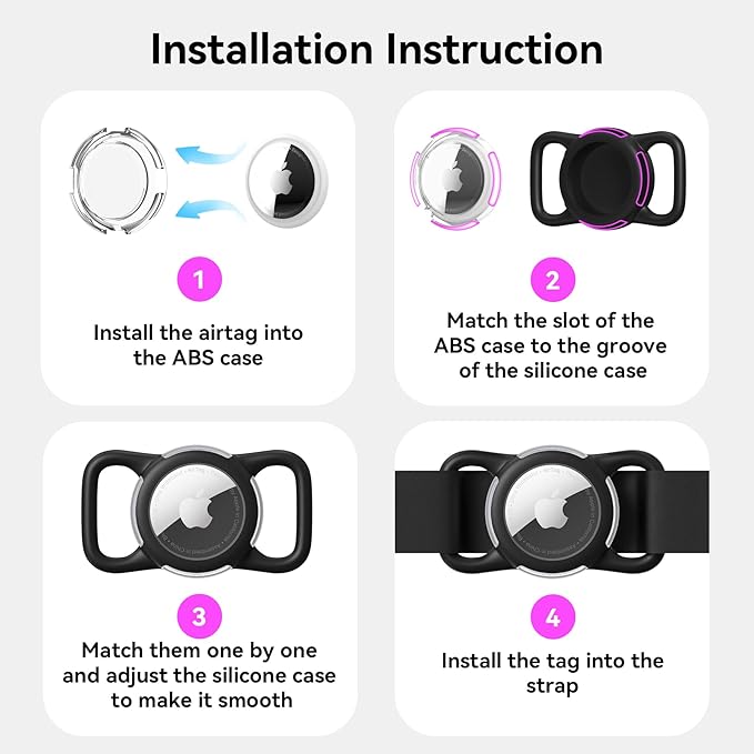 Waterproof Airtag Holder for Dog Collar, Soft Full-Body Protective Airtag Holder for Dog & Cat Collars, Ultra-Durable, Easy Installation, Lightweight Clear Airtag Case (White, Regular)