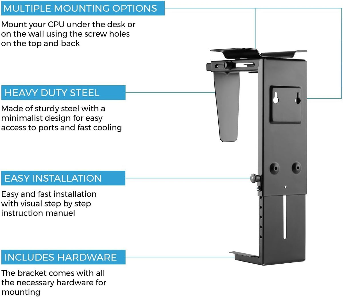 HumanCentric Adjustable Under Desk Computer Mount & Wall Mount, CPU Holder