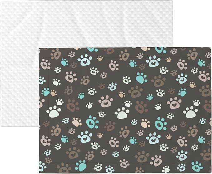 Paw Blanket for Dog Cat - Love Heart Paws Throw Blanket 23x16 Brown Pet Blanket for Couch Sofa Bed