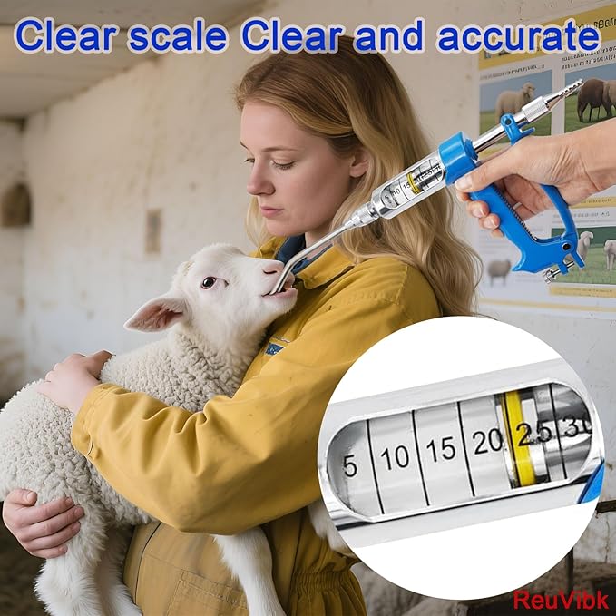 30ML Adjustable Veterinary Metal Feeding Gun, Continuous Drench Gun Continuous Dosing Device Veterinary Medicine Dispenser Husbandry Autonomous Feeding Tool, for Pig Cow, Sheep, Horse